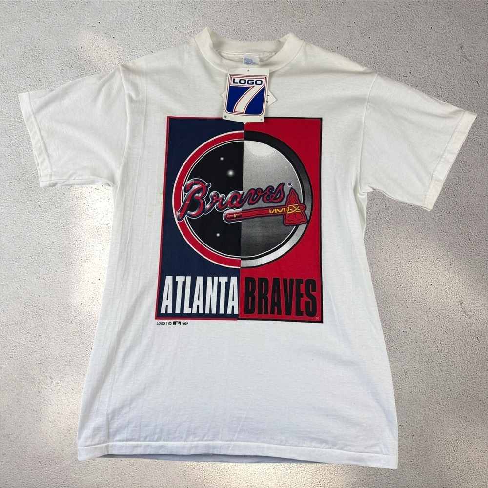 Vintage NWT Atlanta Braves 1997 Split Design T-Shirt Sz‎ M 90s Logo 7